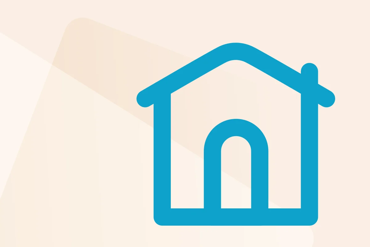 Symbol mit stilisiertem Haus mit Tür, steht für die Kategorie Immobilien, Symbolfarbe blau kennzeichnet den Dateityp Word.