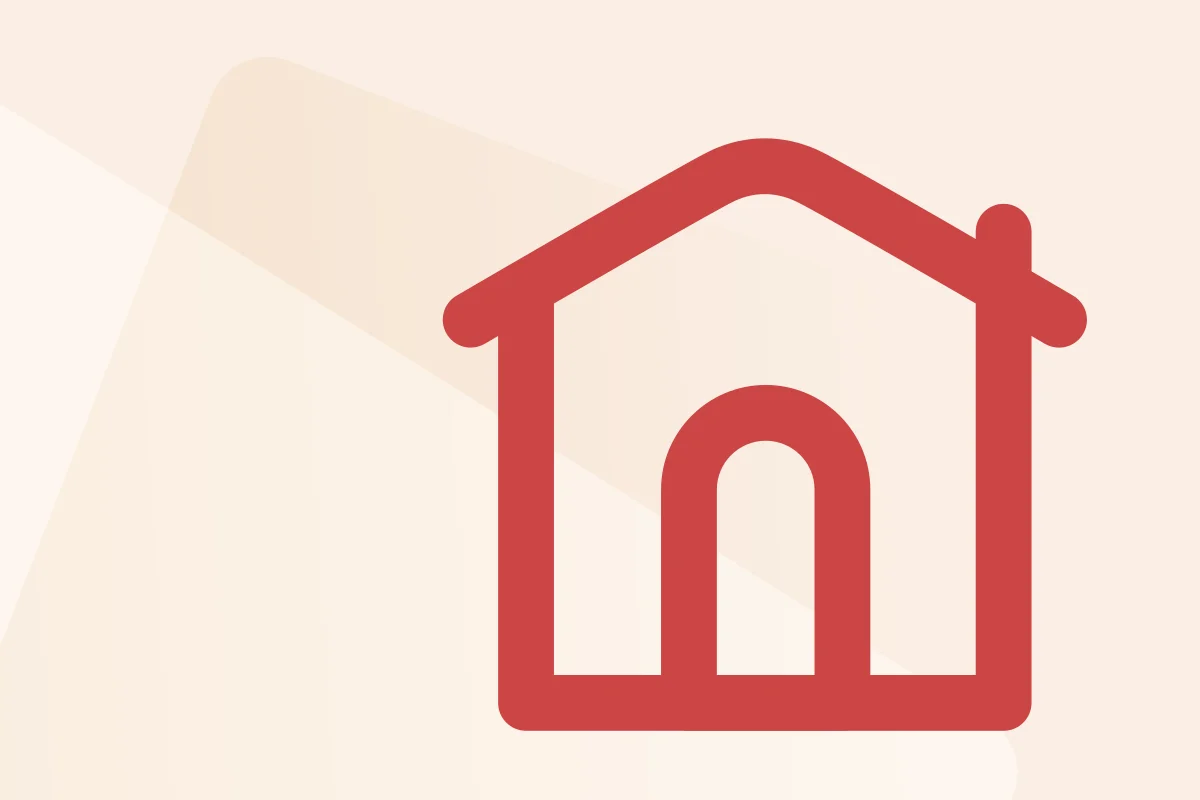 Symbol mit stilisiertem Haus mit Tür, steht für die Kategorie Immobilien, Symbolfarbe in rot kennzeichnet den Produkttyp PDF.