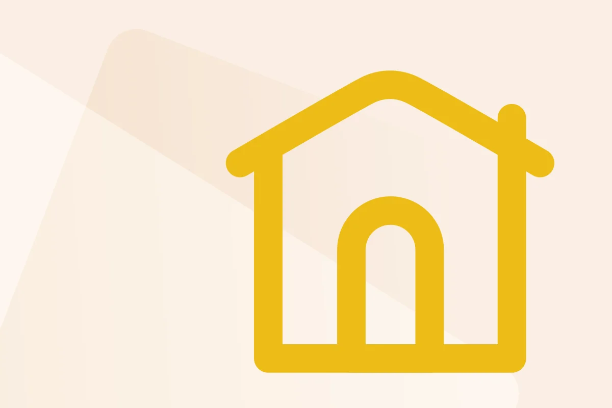 Symbol mit stilisiertem Haus mit Tür, steht für die Kategorie Immobilien, Symbolfarbe gelb kennzeichnet den Dateityp Paket.