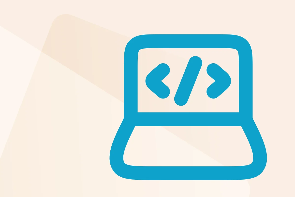 Symbol mit stilisiertem Laptop und Codezeichen, steht für die Kategorie Software, Symbolfarbe blau kennzeichnet den Dateityp Word.