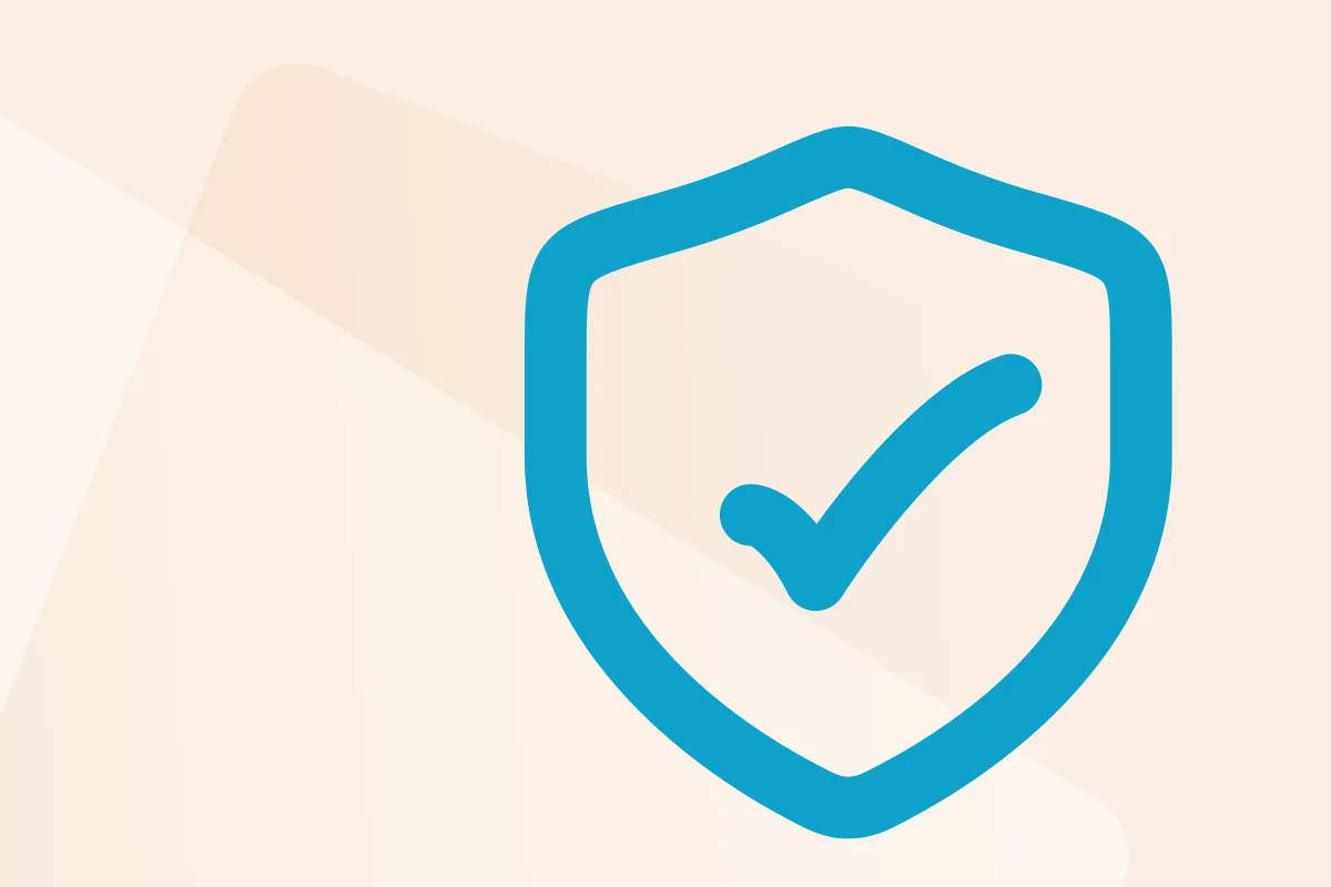 Symbol mit Schild und Haken, steht für die Kategorie Arbeitsschutz, Symbolfarbe blau kennzeichnet den Dateityp Word.