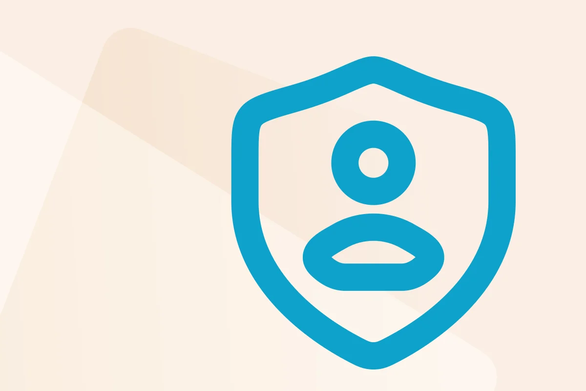 Symbol mit stilisiertem Kopf in einem Schutzschild, steht für die Kategorie Vollmachten, Symbolfarbe blau kennzeichnet den Dateityp Word.