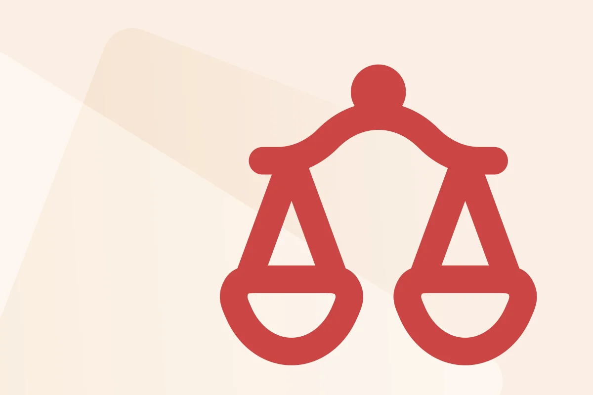 Symbol mit Waage, steht für die Kategorie Recht & Gesetz, Symbolfarbe rot kennzeichnet den Produkttyp PDF.