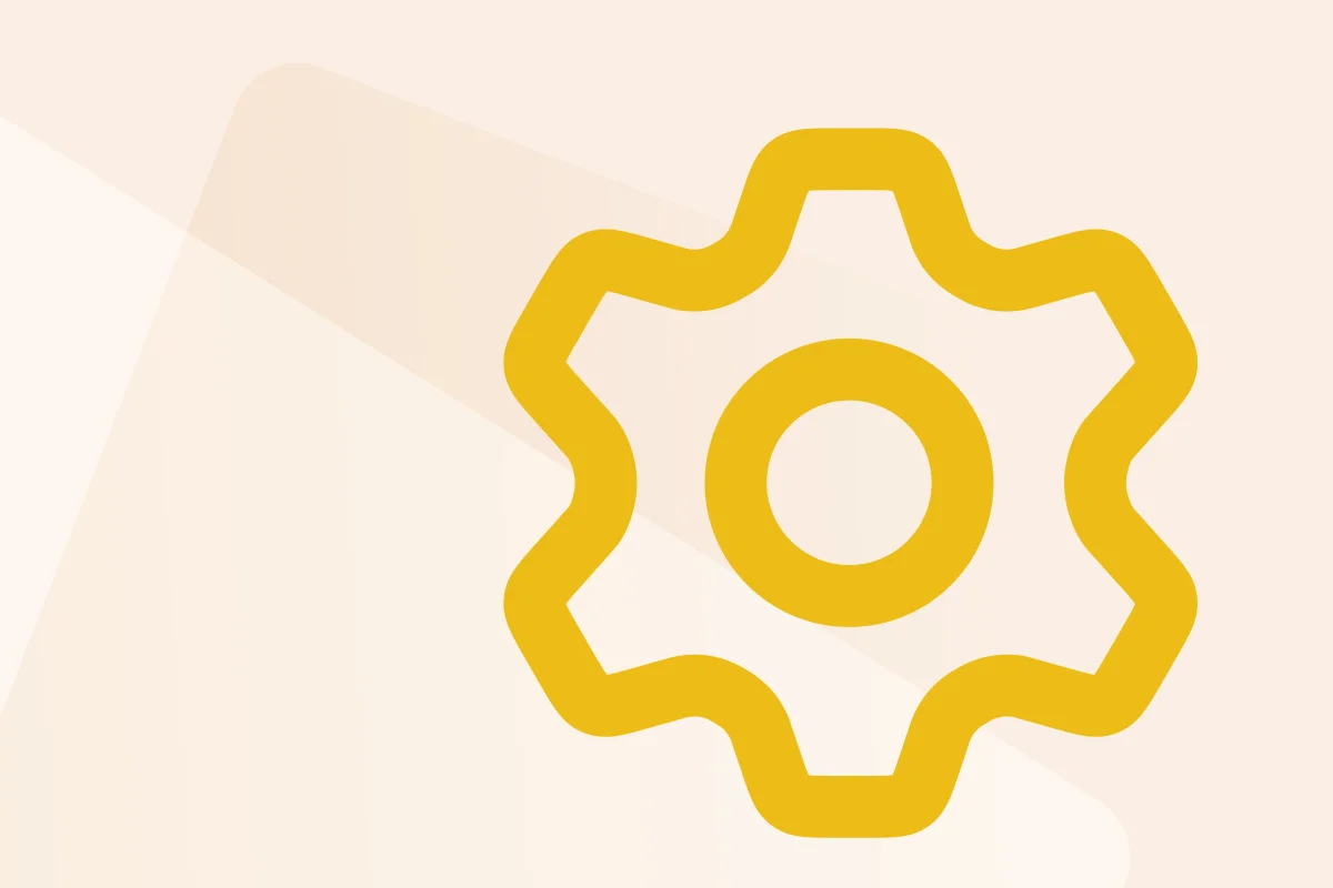 Symbol mit Zahnrad, steht für die Kategorie Personal, Symbolfarbe gelb kennzeichnet den Produkttyp Paket.